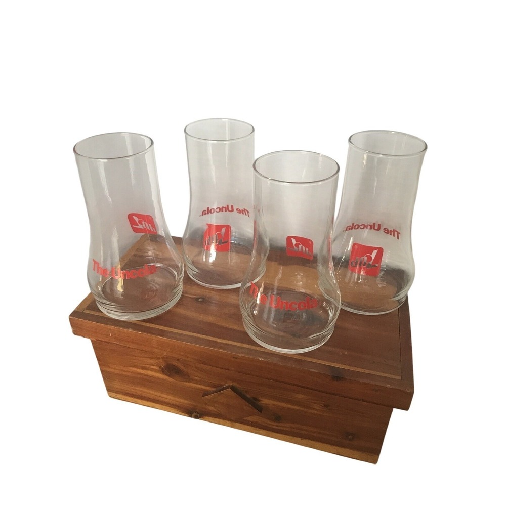 7UP 7 Up The UnCola Upside Down Drinking Glasses Set of‎ 4 Vintage 70's EUC X